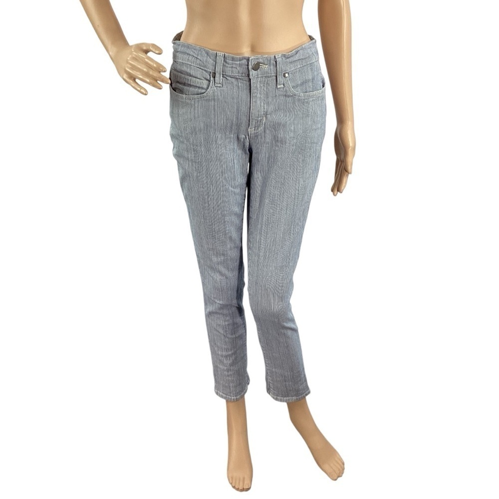 Eileen Fisher Skinny Jeans Blue White Railroad Stripe Size 6